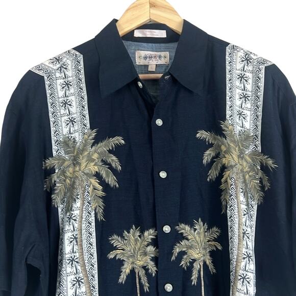 Campia Moda Palm Tree Button Down Shirt Mens L Black Tropical Beachy Retro 90s - Picture 3 of 6